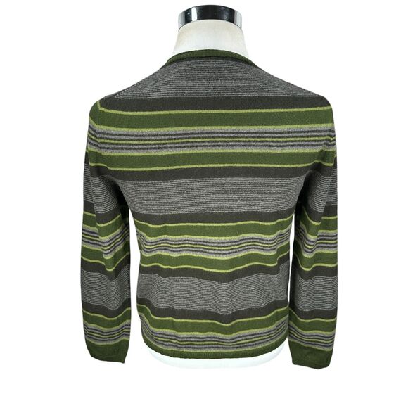 Etro Milano Sweater Women’s 2XL XXL Green Gray Striped Crew Neck 100% Wool - Picture 5 of 10